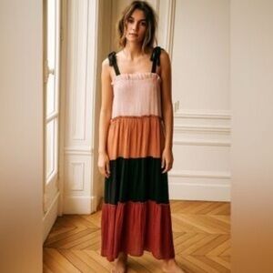 Blu Pepper NWT Nordstrom Blush Pink, Orange, Black & Red Tiered Maxi Dress